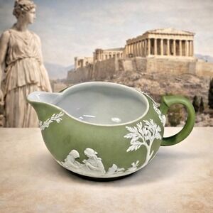 Wedgwood Green Jasperware Creamer Classical Relief England Vintage